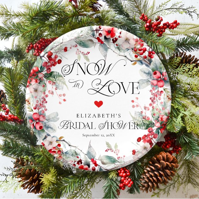 Snow in Love Winter Frosty Floral Bridal Shower Paper Plates (Creator Uploaded)