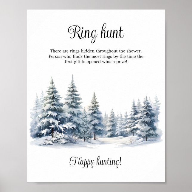 Snow in Love winter pine forest Bridal Shower Game Poster (Front)