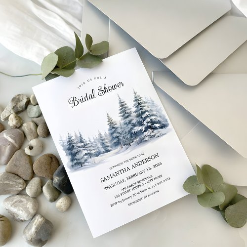 Snow in Love winter pine forest Bridal Shower Invitation