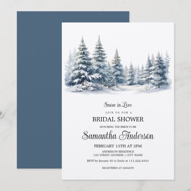 Snow in Love winter pine forest Bridal Shower Invitation (Front/Back)