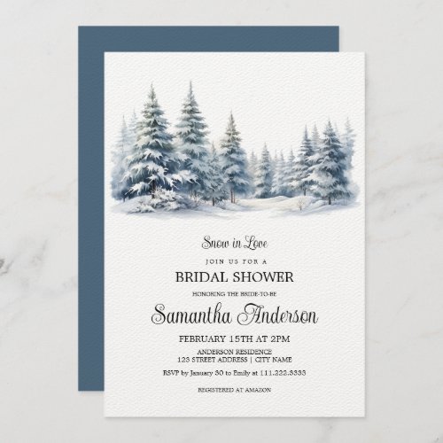 Snow in Love winter pine forest Bridal Shower Invitation