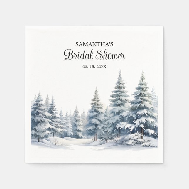 Snow in Love winter pine forest Bridal Shower Napkins (Front)
