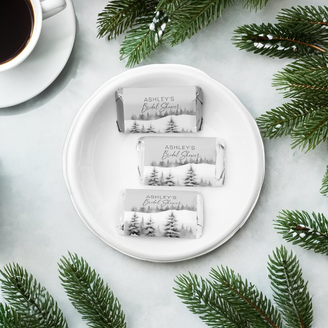 Snow in love winter pines bridal shower favors (Snow in love winter pines bridal shower candy favors personalized mini hershey chocolates thank you )