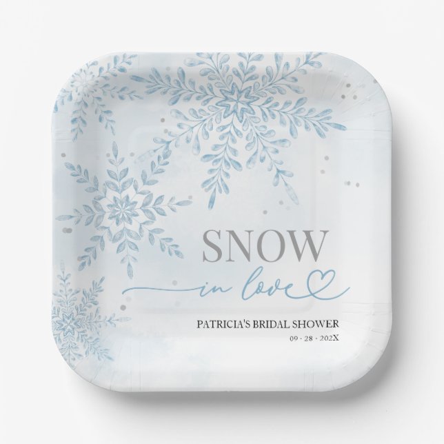 Snow in Love Winter Snowflake Bridal Shower  Paper Plates (Front)