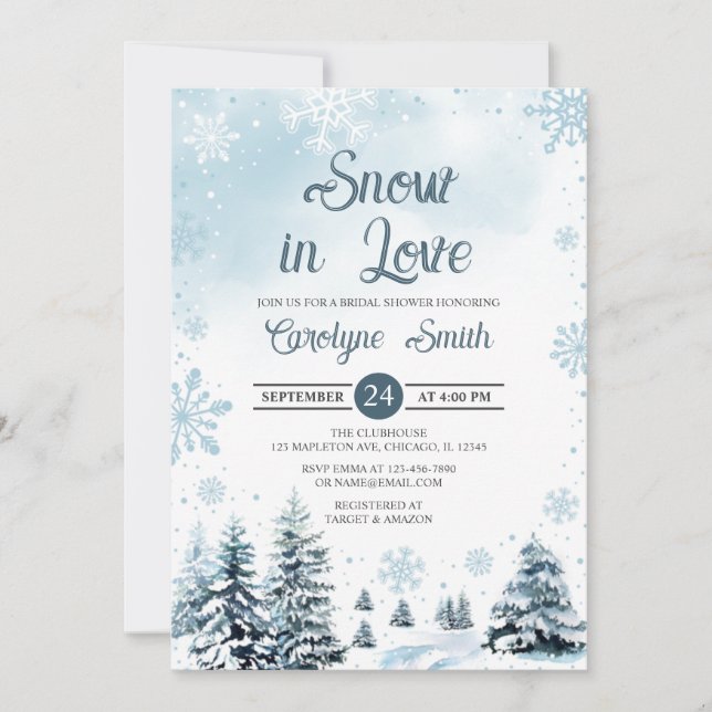 Snow in Love Winter Snowflakes Bridal Shower Invitation (Front)