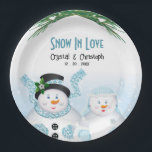 Snow In Love Winter Wedding Paper Plates<br><div class="desc">Mr. and Mrs. Snowmen dressed for a Winter Wedding.</div>