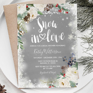 Snow in love Winter White Floral Bridal Shower Invitation