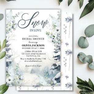 Snow in love winter wonderland blue Bridal shower Invitation