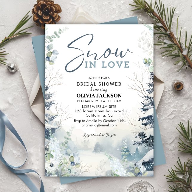 Snow in love winter wonderland blue Bridal shower Invitation (Creator Uploaded)
