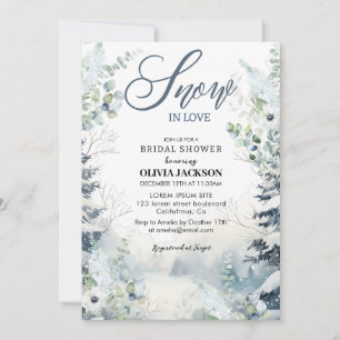 Snow in love winter wonderland blue Bridal shower Invitation
