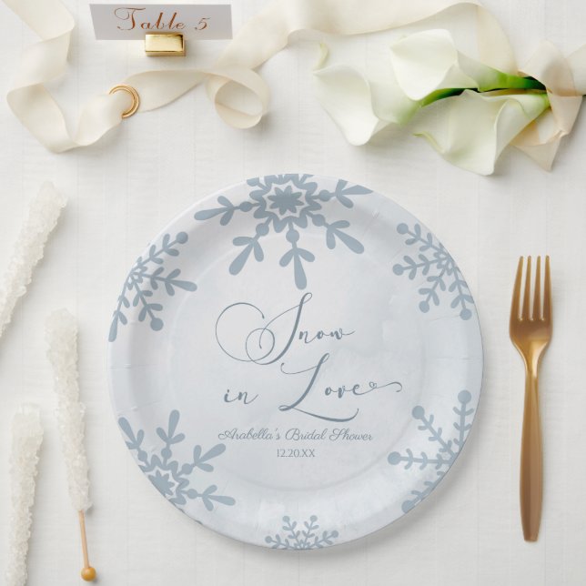 Snow In Love Winter Wonderland Bridal Shower Paper Plates (Wedding)