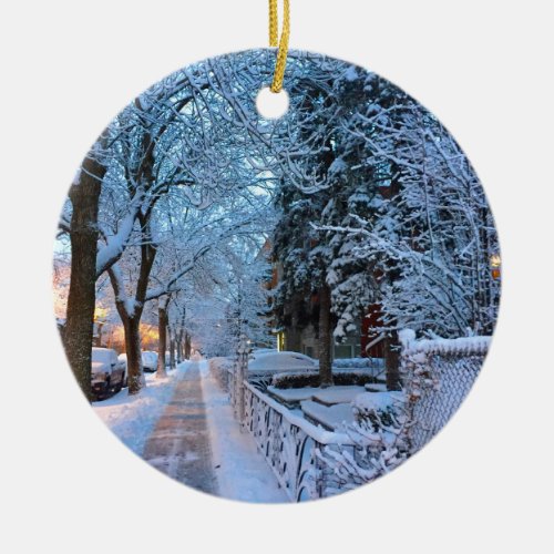 Snow in Montreal Ceramic Ornament