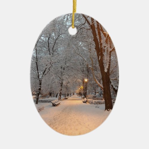 Snow in Park Sibiu Ceramic Ornament