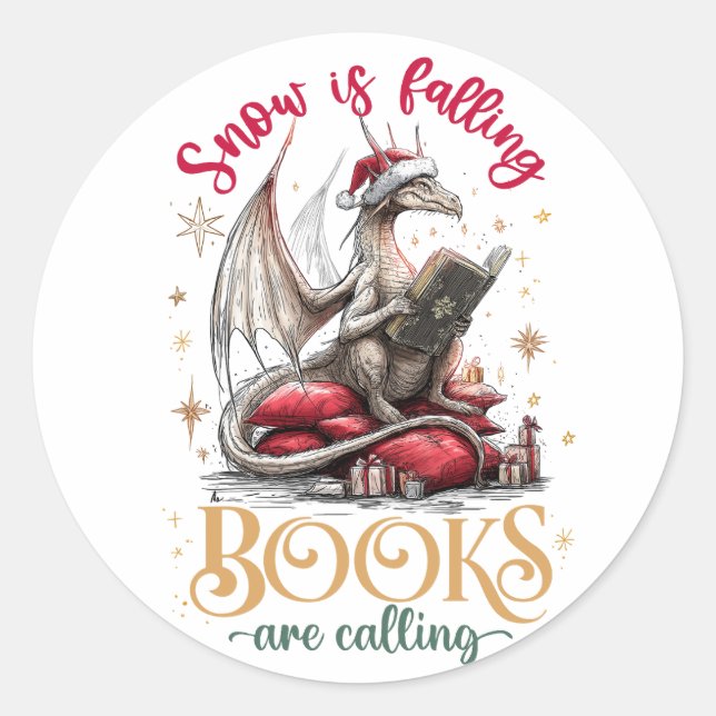 Snow Is Falling, Books Are Calling  Classic Round Sticker (Front)