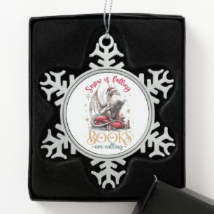 Snow Is Falling, Books Are Calling Snowflake Pewter Christmas Ornament