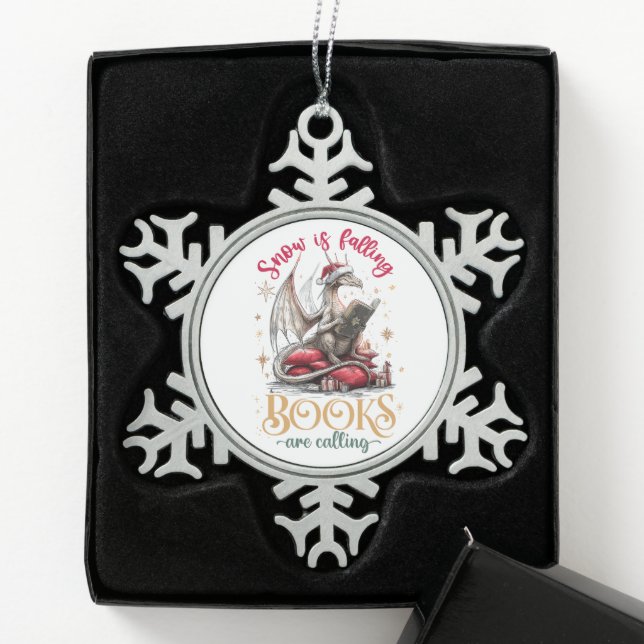 Snow Is Falling, Books Are Calling  Snowflake Pewter Christmas Ornament (Box)