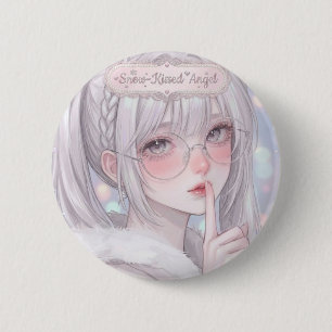 Snow-Kissed Angel Soft Aesthetic Anime Girl Glasse Button