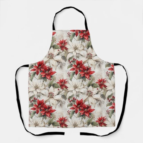 Snow_kissed Elegance White and Red Poinsettia Apron