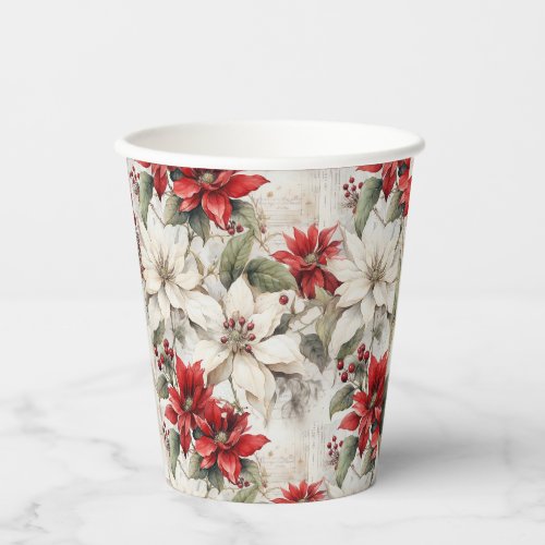 Snow_kissed Elegance White and Red Poinsettia Paper Cups