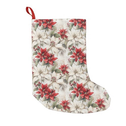 Snow_kissed Elegance White and Red Poinsettia Small Christmas Stocking