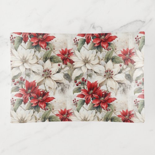 Snow_kissed Elegance White and Red Poinsettia Trinket Tray