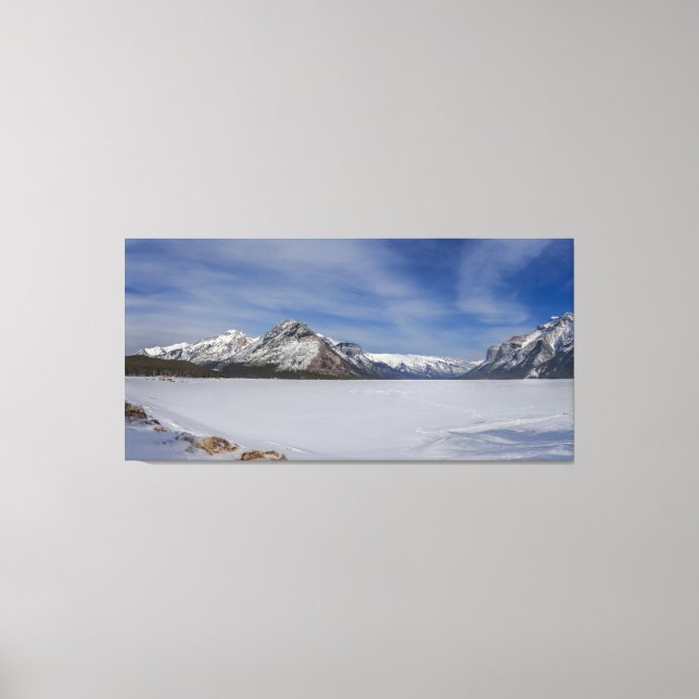 Snow-kissed Lake Minnewanka Panorama Canvas Print (Front)
