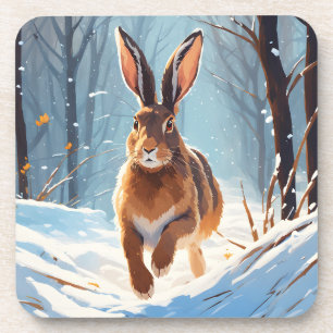 Snow-Kissed Revelry: The Hare Run Beverage Coaster