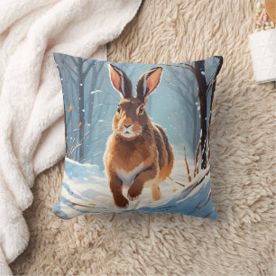 Snow-Kissed Revelry: The Hare Run Throw Pillow