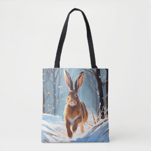 Snow-Kissed Revelry: The Hare Run Tote Bag