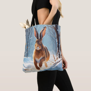 Snow-Kissed Revelry: The Hare Run Tote Bag