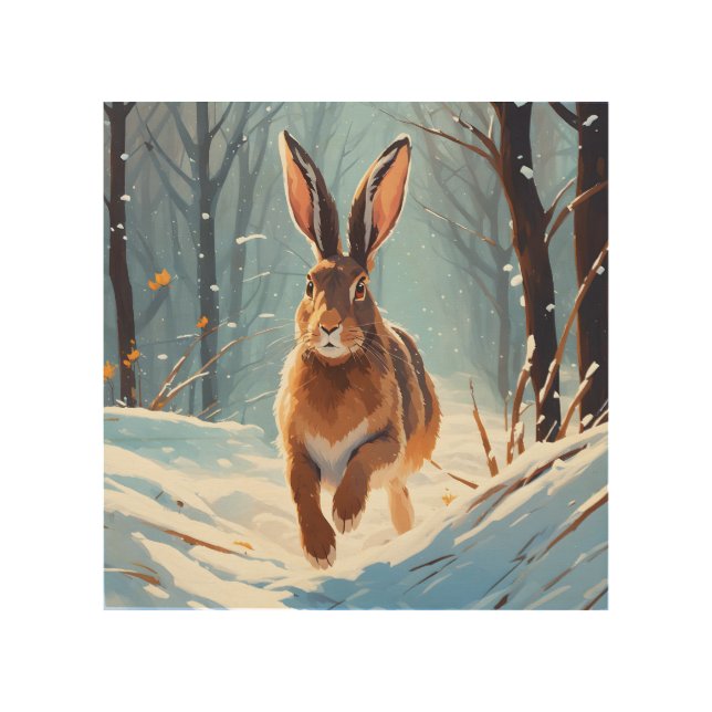Snow-Kissed Revelry: The Hare Run Wood Wall Art (Front)