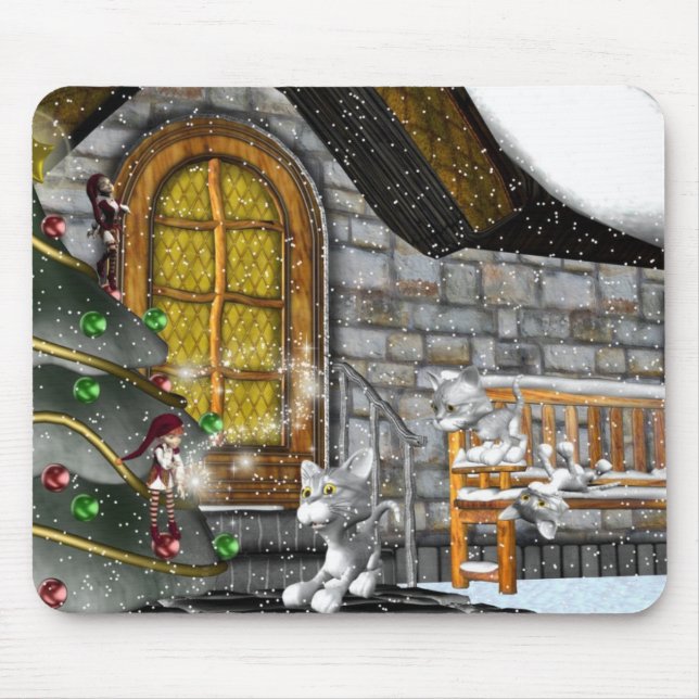 Snow kittens Holiday play Mousepad (Front)