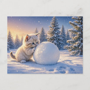Snow Kitty Holidays • Cute Winter Cat Christmas Postcard