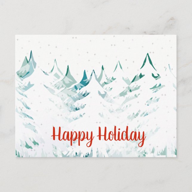 Snow Laden Christmas Trees Teal Greens & White Holiday Postcard (Front)