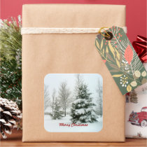 Snow-Laden Trees, Merry Christmas, Square Sticker