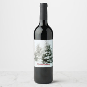 Snow-Laden Trees, Merry Christmas Wine Label
