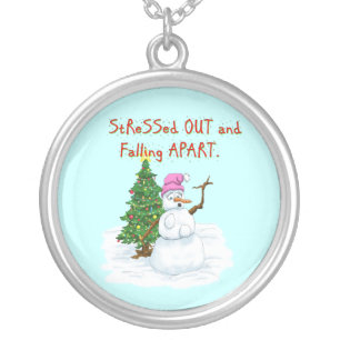 Snow lady cartoon very funny silver plated necklace