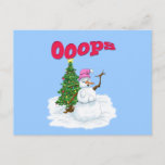 Snow lady with christmas tree OOps Holiday Postcard<br><div class="desc">Snow lady cartoon with snowballs falling off in the wrong places. funny cartoon illustration by David Paul</div>