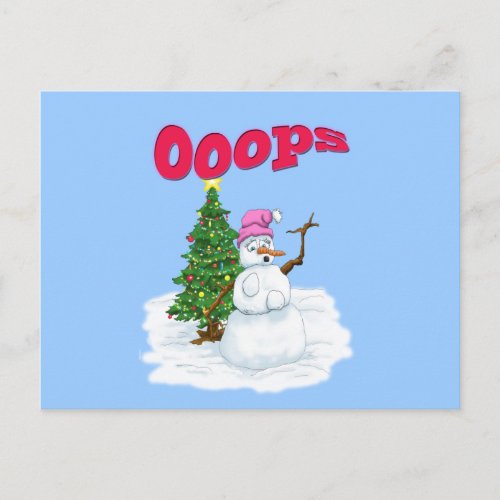 Snow lady with christmas tree OOps Holiday Postcard