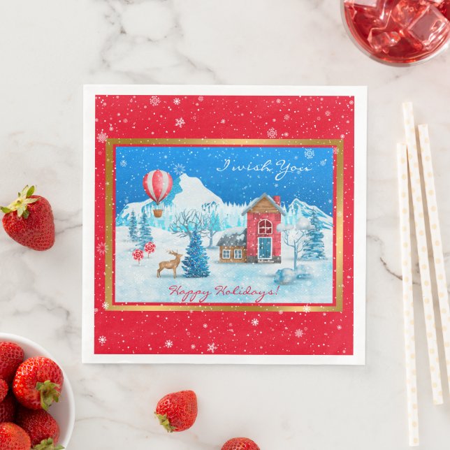 Snow Landscape Customize Paper Dinner Napkins (Insitu)