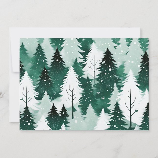 Snow Landscape Evergreen Trees Merry Christmas Holiday Card (Front)
