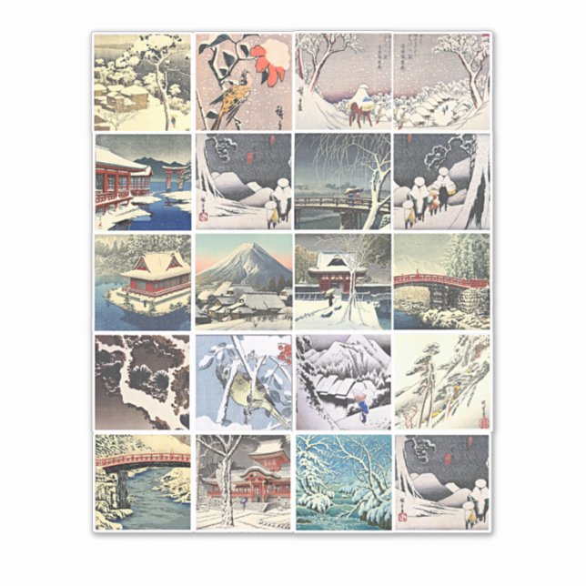 snow landscape trees japanese art paintings  sticker (Front)