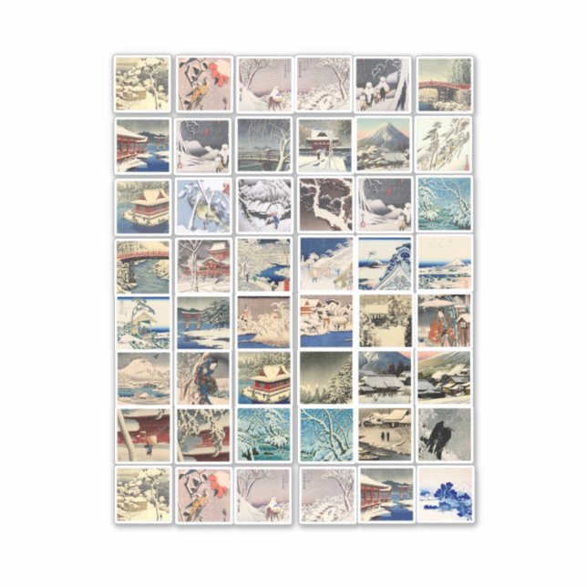 snow landscapes japanese woodblocks art paintings sticker (Front)