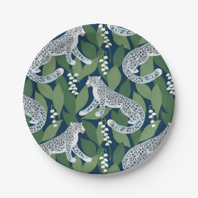 Snow Leopard and Lily of the Valley Paper Plates (Front)