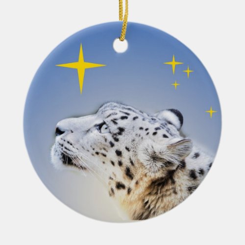 Snow Leopard and The Stars Ceramic Ornament