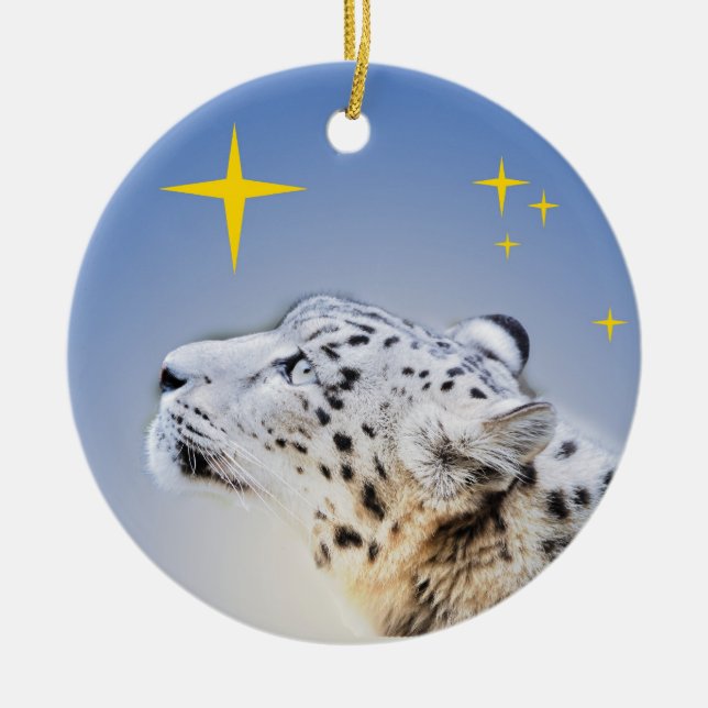 Snow Leopard and The Stars Ceramic Ornament (Front)