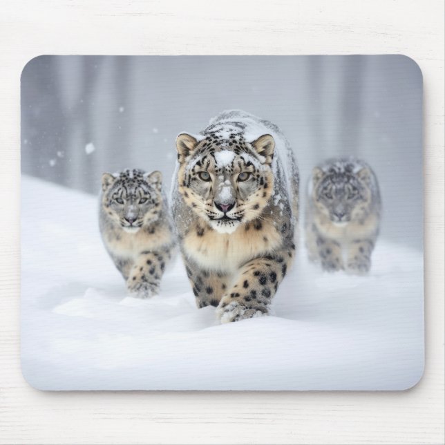Snow Leopard Animal Family Wandering Mouse Pad (Front)