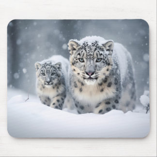 Snow Leopard Animal Family Wandering Mouse Pad