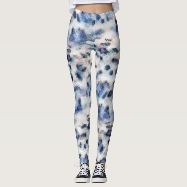 Snow Leopard Animal Print Skin Pattern Leggings (Front)