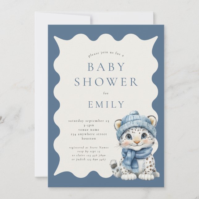 Snow Leopard Arctic Blue Baby Shower Invitation (Front)